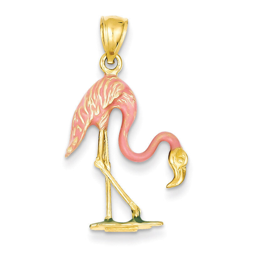 Enameled 3-D Pink Flamingo Pendant 14k Gold K1905