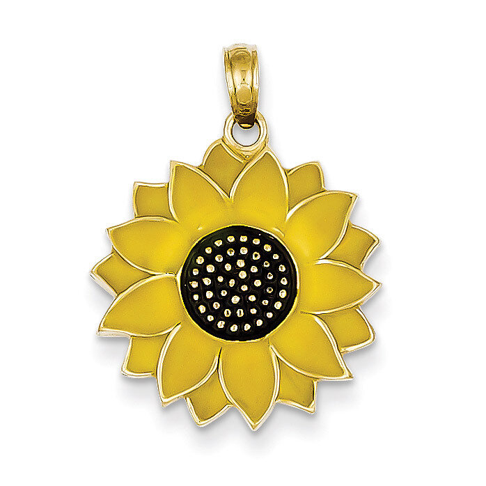 Enameled Yellow Sunflower Pendant 14k Gold K1965