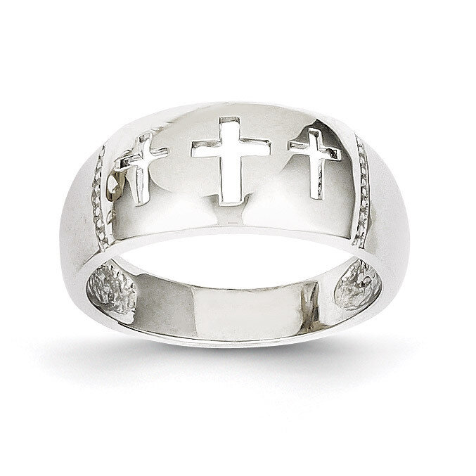 Polished 3 Cross Cut-out Ring 14k White Gold K2056
