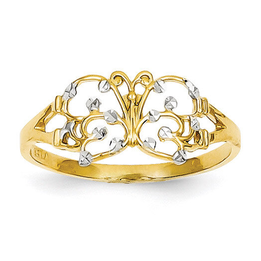 Diamond-cut Butterfly Ring 14K Gold & Rhodium K2067