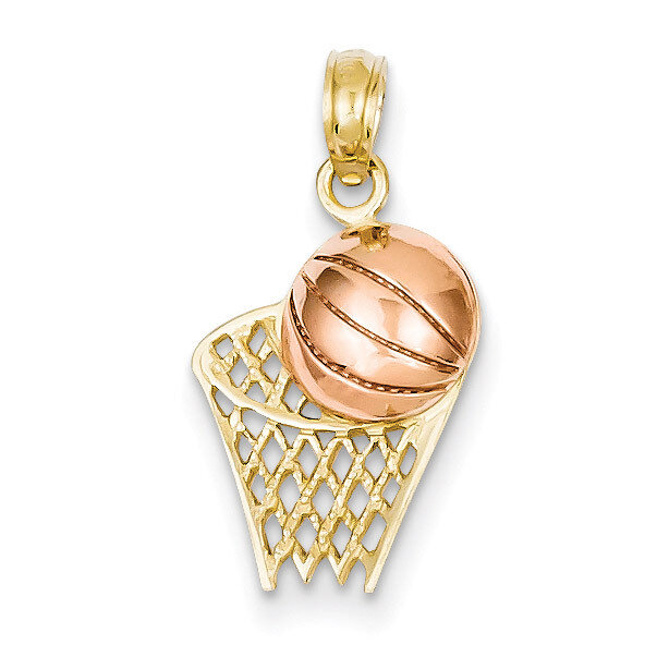 Basketball Hoop with Ball Pendant 14k Two-Tone Gold K2102