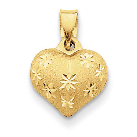 Satin & Diamond Cut Puffed Heart Pendant 14k Gold K2502