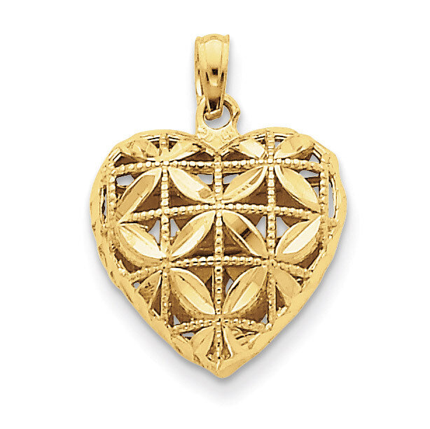 Open Puffed Heart Pendant 14k Gold Diamond-cut K2506