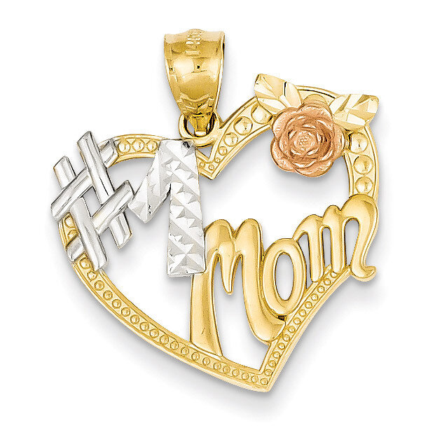 #1 Mom Heart Pendant 14k Two-Tone Gold K2642