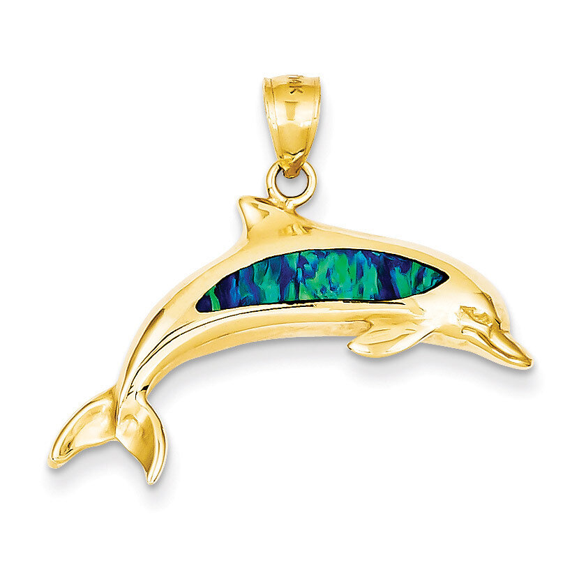 Imitation Opal Dolphin Pendant 14k Gold K3008