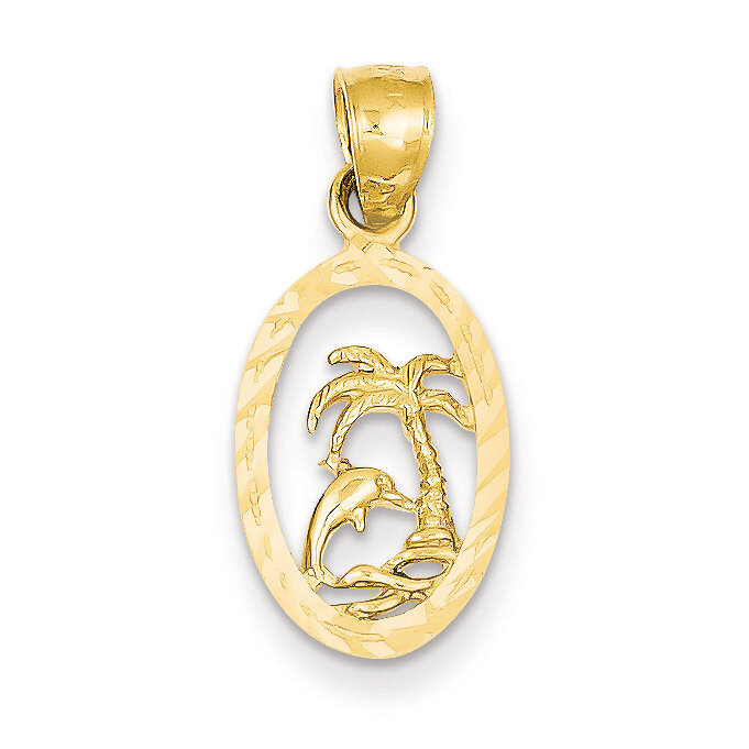Dolphin and Palm Tree Pendant 14k Gold K3017