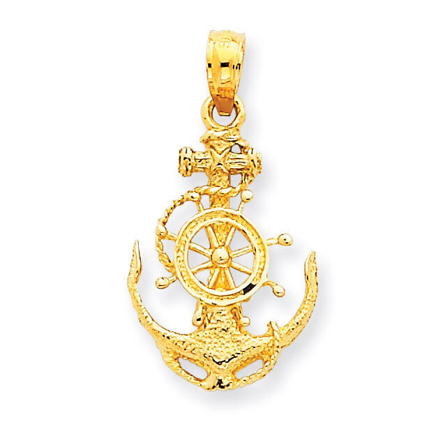Small Anchor with Wheel Pendant 14k Gold K3078