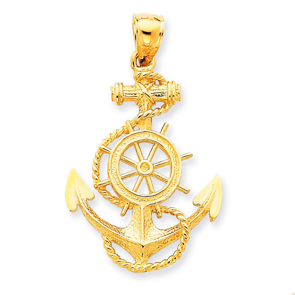 Large Anchor with Wheel Pendant 14k Gold K3083