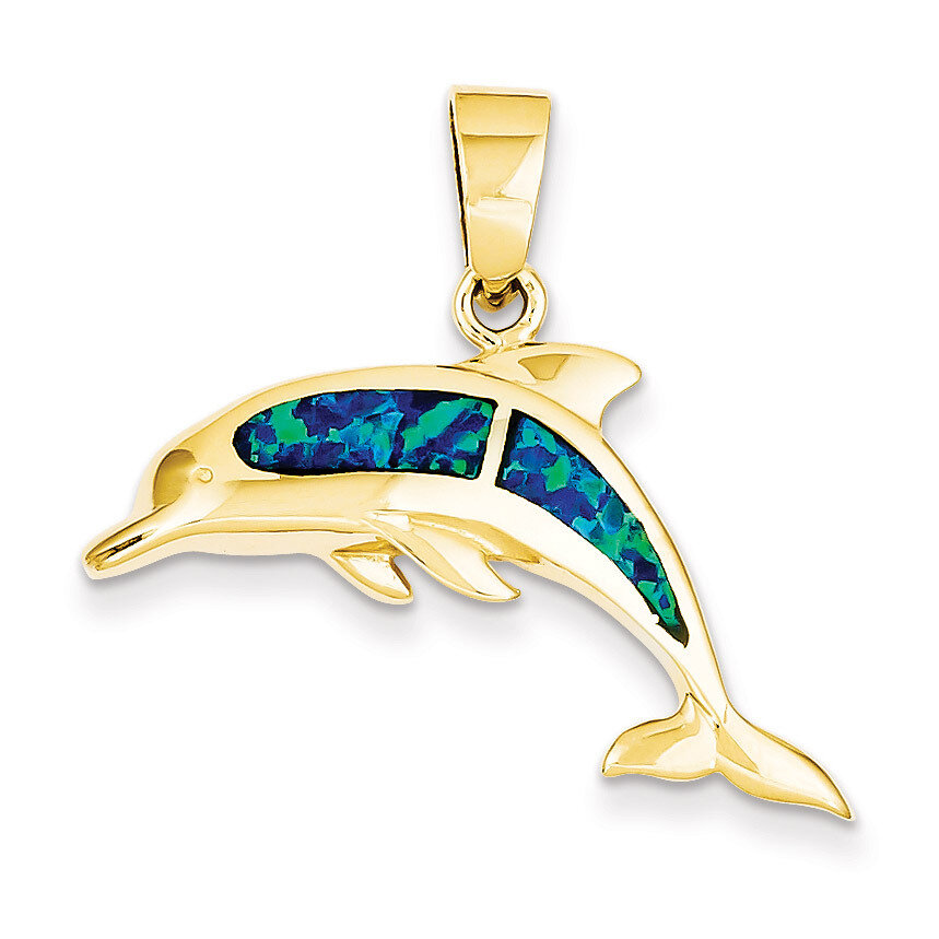 Imitation Opal Dolphin Pendant 14k Gold K317