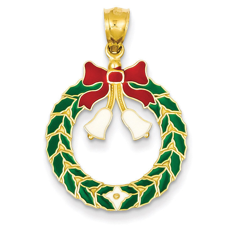 Enameled Christmas Wreath Pendant 14k Gold K3181, MPN: K3181, 637218117444