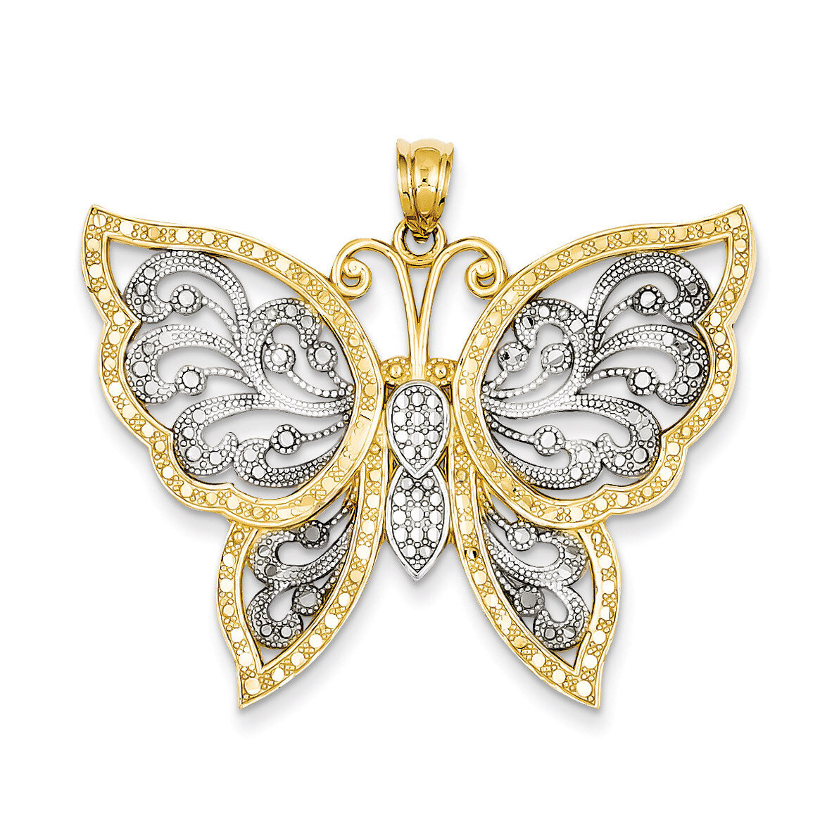 Diamond-cut Butterfly Pendant 14K Gold & Rhodium K3238