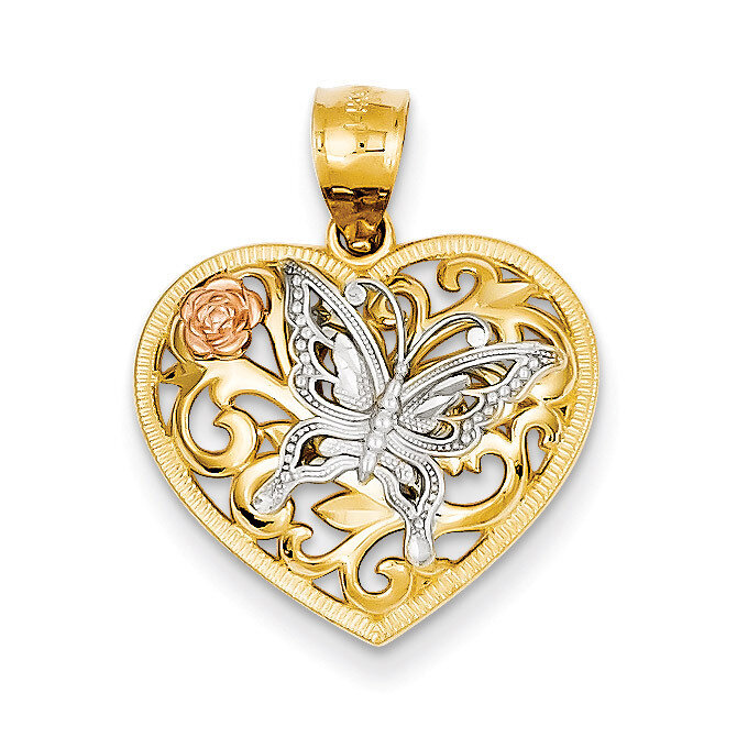 Tri color Butterfly Heart Pendant 14k Gold K3250