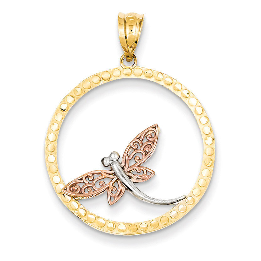 Yellow, Rose and Rhodium Dragonfly Pendant 14k Gold K3257