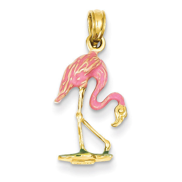 Enameled Flamingo Pendant 14k Gold K3269