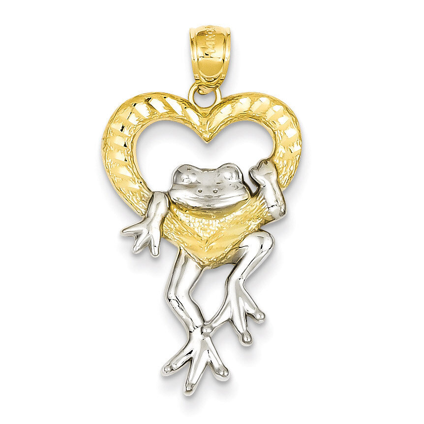 Diamond-cut Frog in Heart Pendant 14k Gold K3293