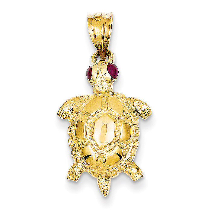 Turtle with Ruby Eyes Pendant 14k Gold K343