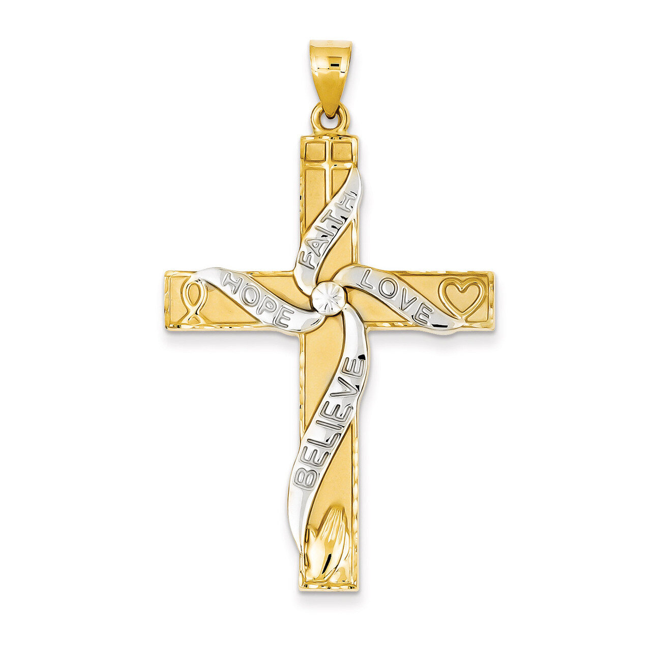 Latin Cross Pendant 14K Gold &amp; Rhodium K3677