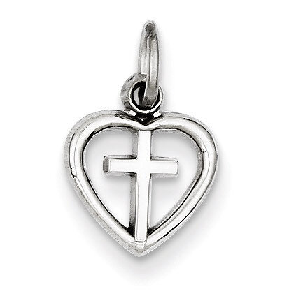 Cross in Heart Charm 14k White Gold K384, MPN: K384, 883957247762