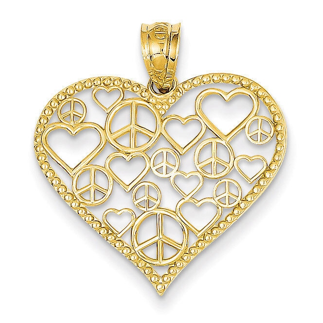 Heart with Peace Signs Pendant 14k Gold K3991