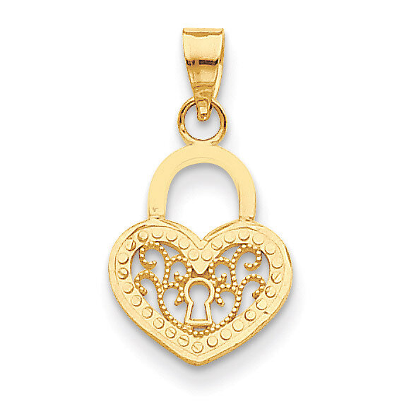 Filigree Heart Lock Pendant 14k Gold K4033