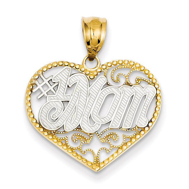 Filigree #1 Mom Heart Pendant 14K Gold & Rhodium K4076