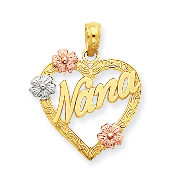 Nana in Heart with Flowers Pendant 14k Tri-Color Gold K4083