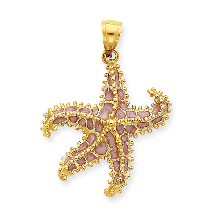 Pink Enameled Starfish Pendant 14k Gold K4176