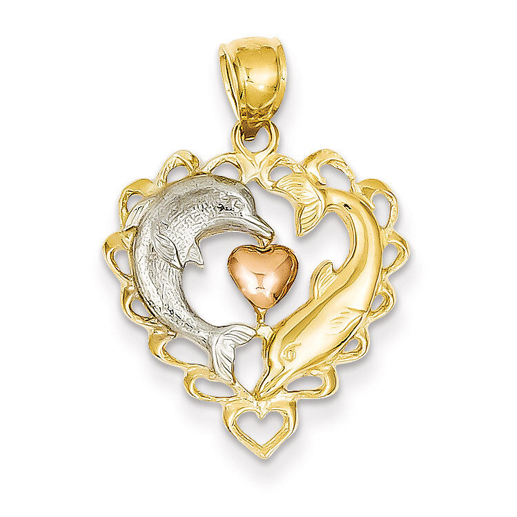 Dolphins in Heart Pendant 14k Two-Tone Gold K4188