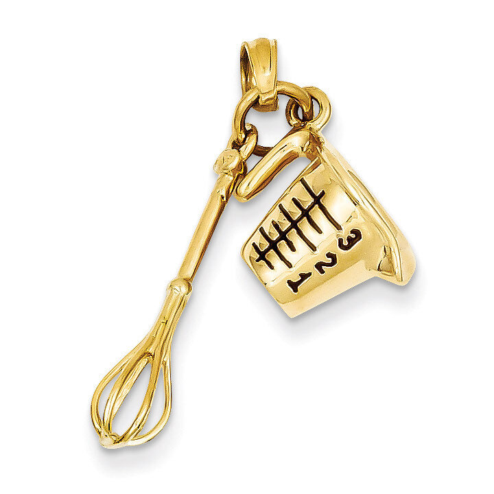 3-D Black Enameled Measuring Cup and Whisk Pendant 14k Gold K4210, MPN: K4210, 637218139811