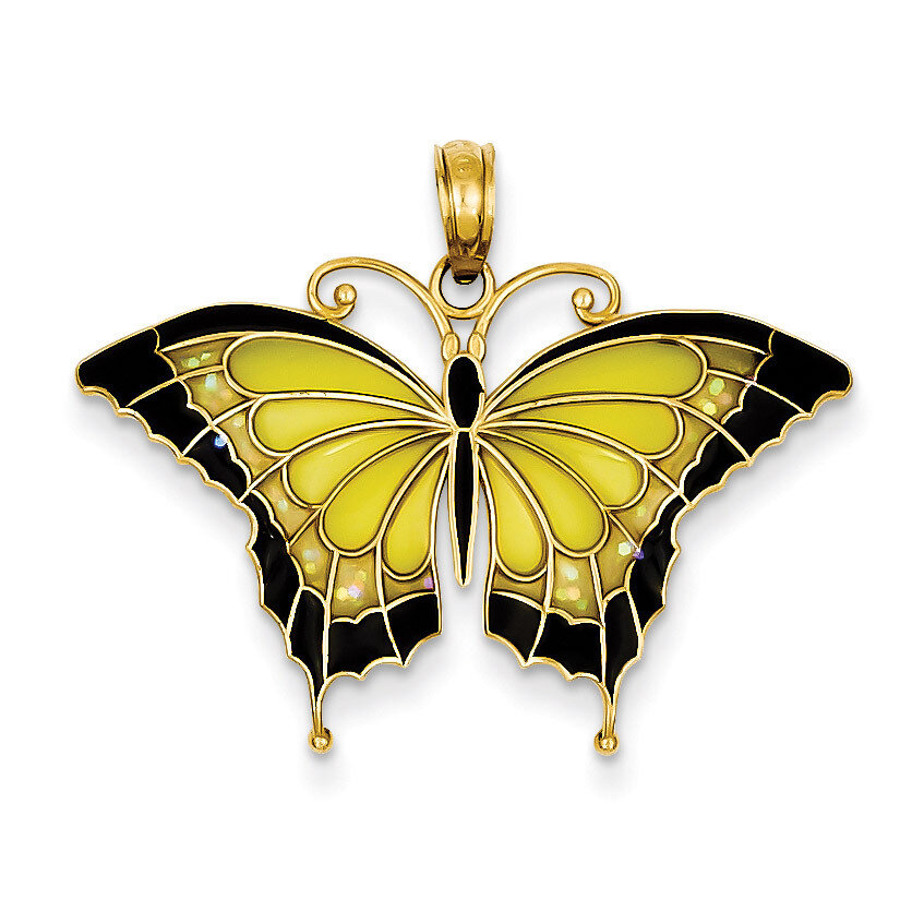 Yellow Acrylic Wings Butterfly Pendant 14k Gold K4233