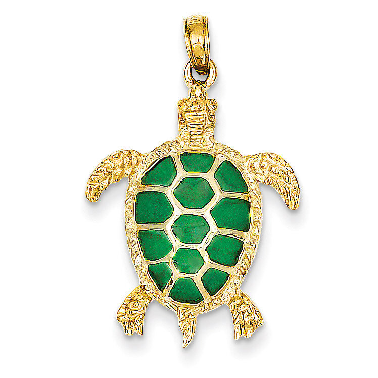 Green Translucent Acrylic Sea Turtle Pendant 14k Gold K4256