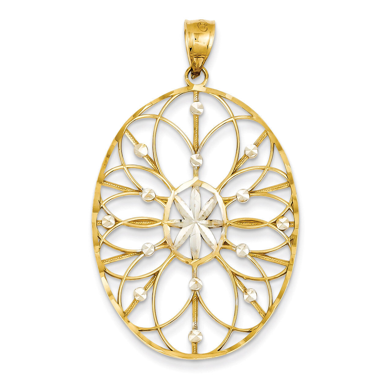 Floral Medallion Pendant 14K Gold &amp; Rhodium K4284, MPN: K4284, 637218137220