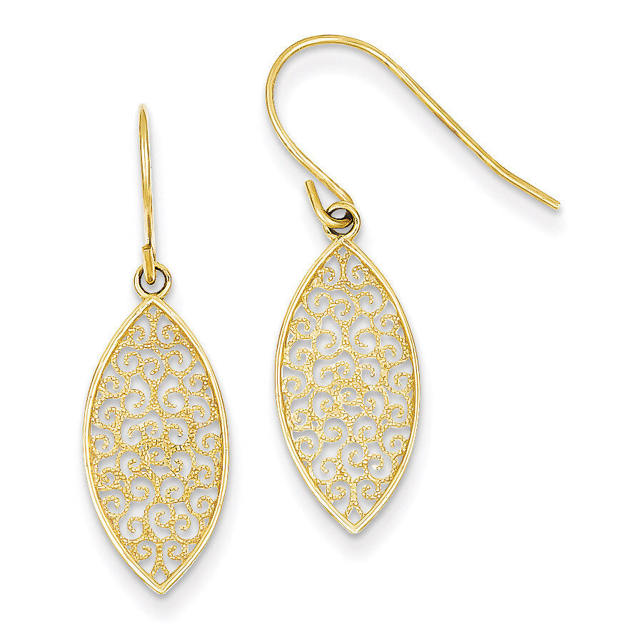 Fancy Filigree Teardrop Dangle Earrings 14k Gold K4365, MPN: K4365, 883957018843