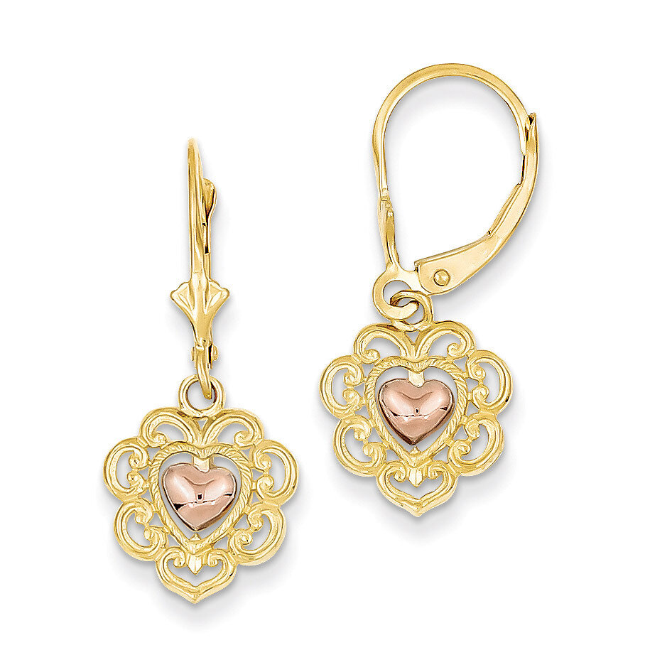 Heart with Lace Trim Leverback Earrings 14k Two-Tone Gold K4384