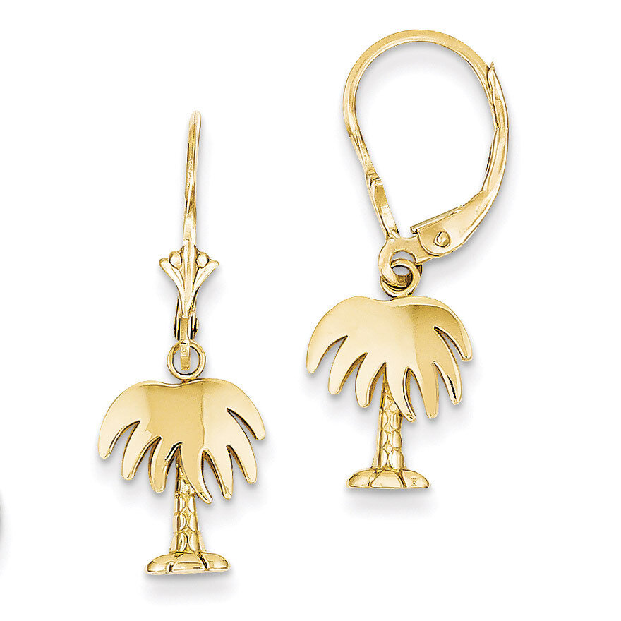 Palm Tree Leverback Earrings 14k Gold K4487