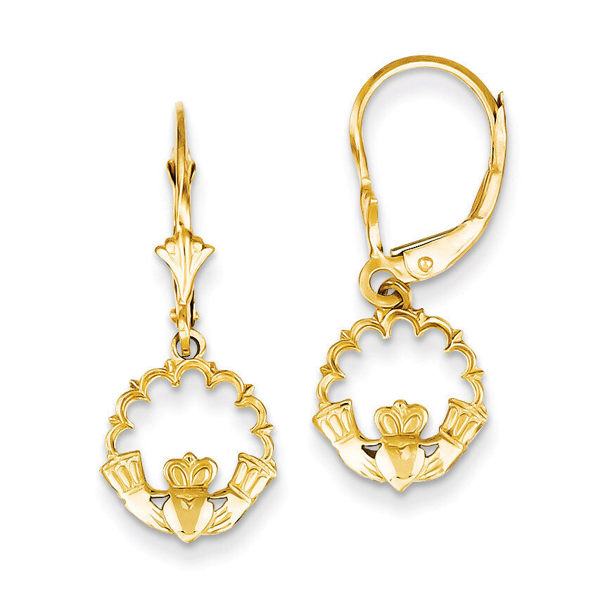 Claddagh in Circle Leverback Earrings 14k Gold K4525