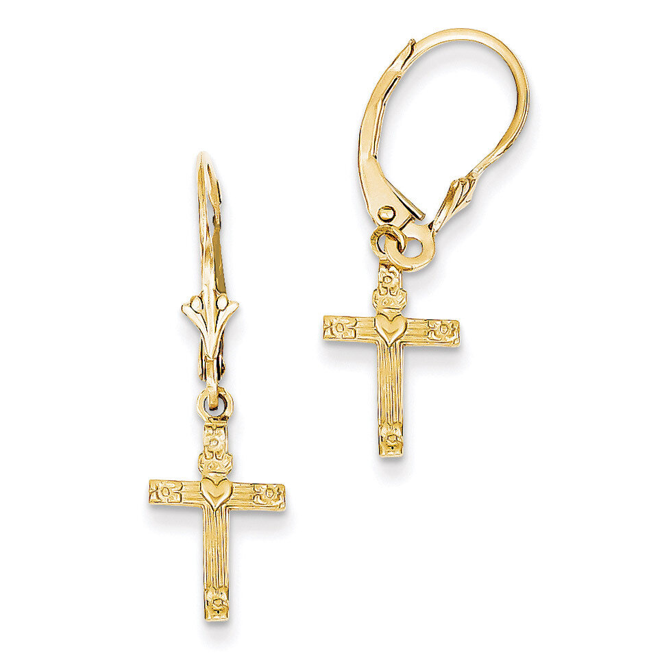 Mini Cross with Heart Leverback Earrings 14k Gold K4531, MPN: K4531, 637218143764