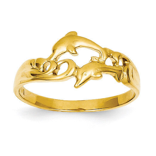 Double Dolphins with Waves Ring 14k Gold K4551