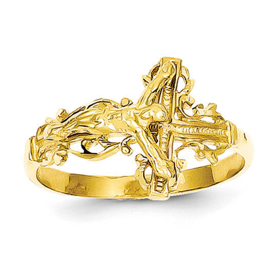 Crucifix Ring 14k Gold Diamond-cut K4584