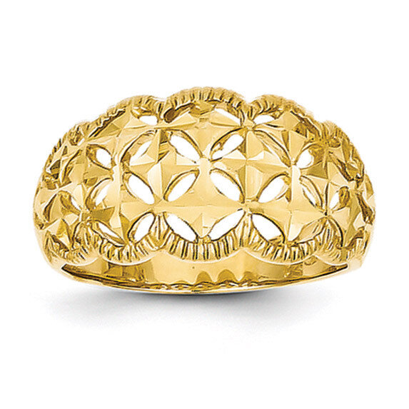 Scalloped Edge Pattern Dome Ring 14k Gold Diamond-cut K4620