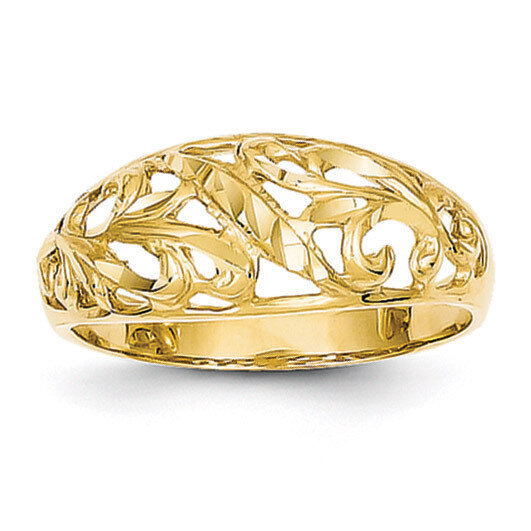 Paisley Diamond-cut Design Dome Ring 14k Gold K4624