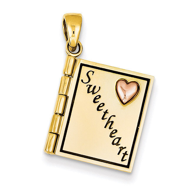 3-D Moveable Sweetheart Book Pendant 14k Two-tone Gold K4681