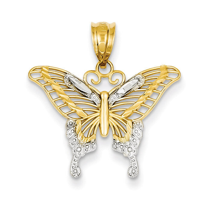 Diamond-cut Butterfly Pendant 14K Gold & Rhodium K4841