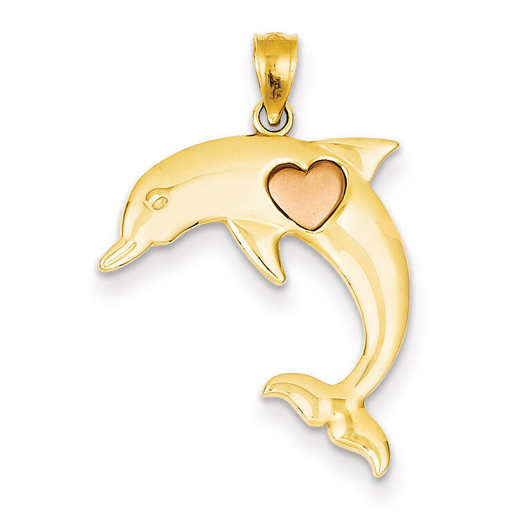 Dolphin with Heart Pendant 14k Two-tone Gold K4878