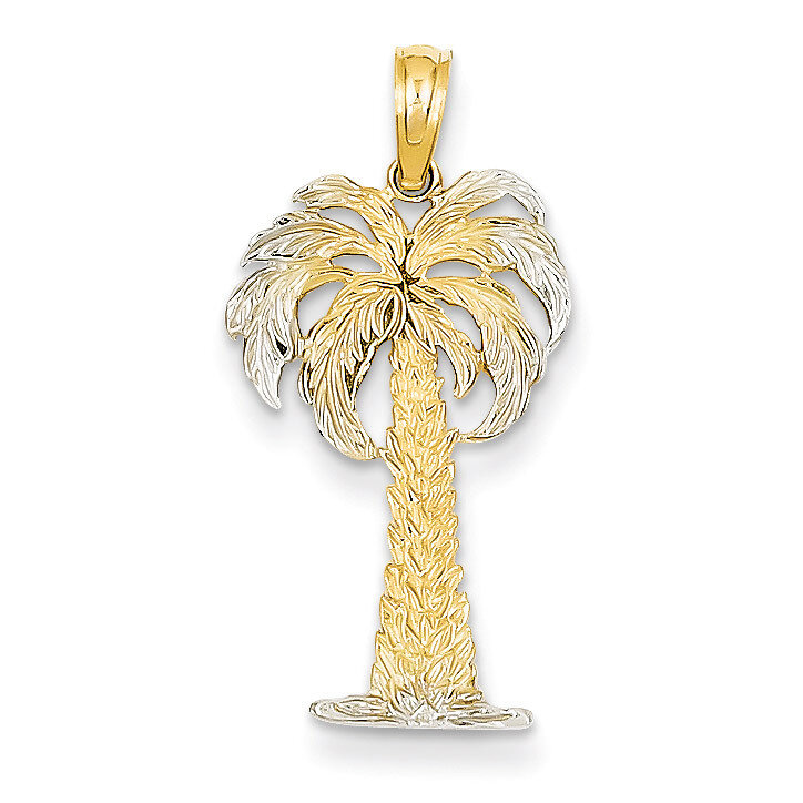 Polished and Textured Palm Tree Pendant 14K Gold & Rhodium K4917
