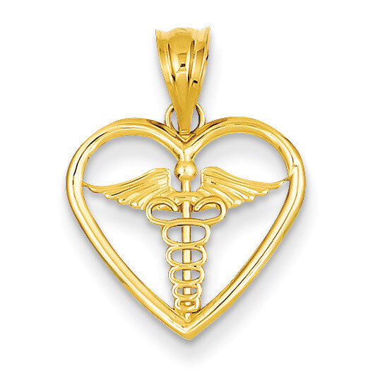 Caduceus Heart Medical Pendant 14k Gold K4936