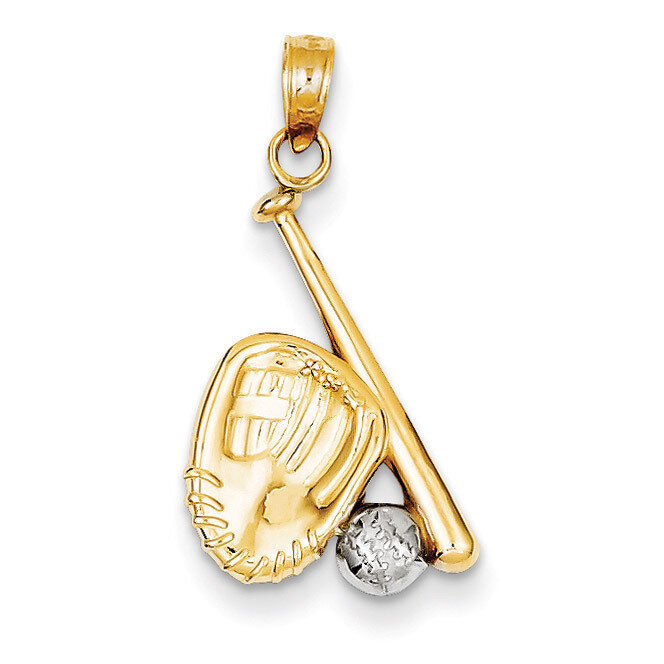 Baseball, Bat, &amp; Glove Pendant 14K Gold &amp; Rhodium K4947, MPN: K4947, 637218162574