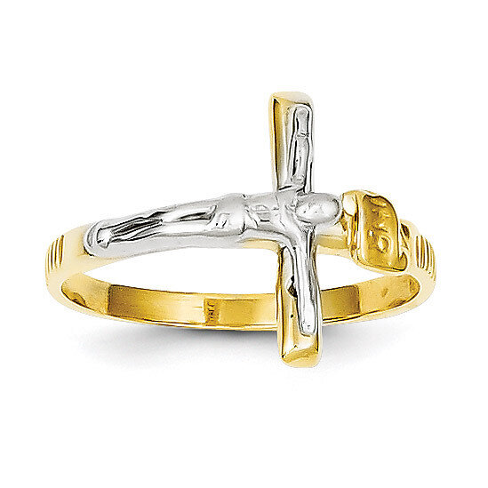 Polished INRI Crucifix Ring 14k Two-Tone Gold K5122