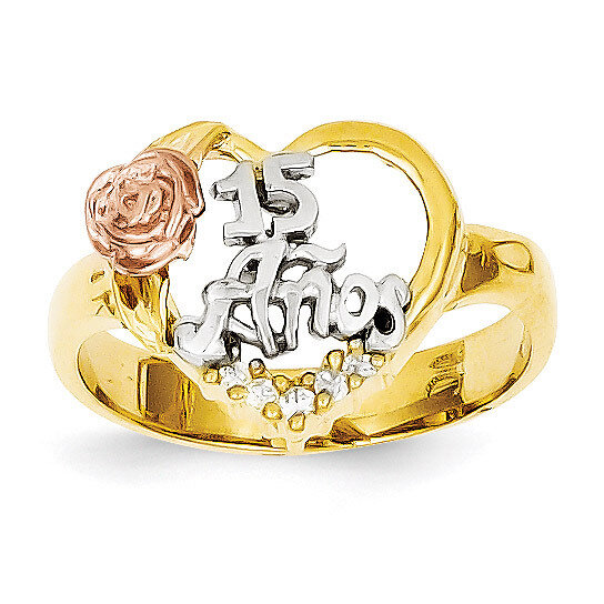 with Synthetic Diamond 15 Anos Ring 14k Two-Tone Gold K642
