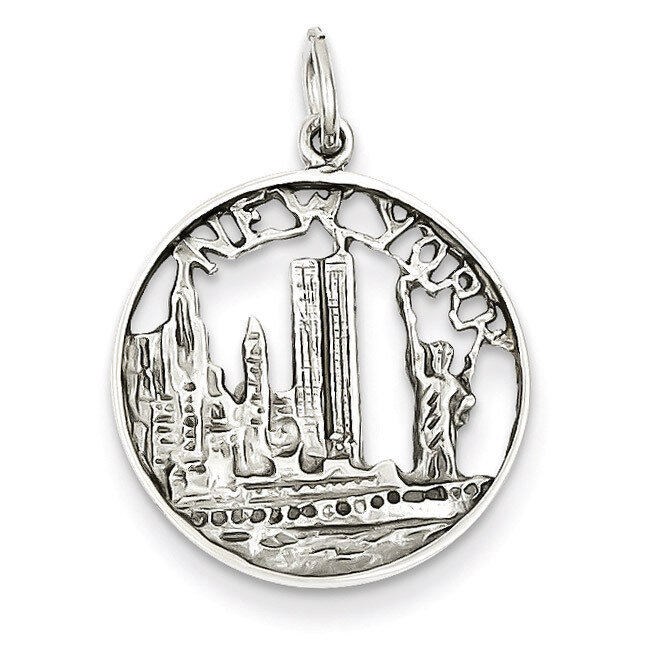 New York City in Disc Charm 14k White Gold Solid Polished K856